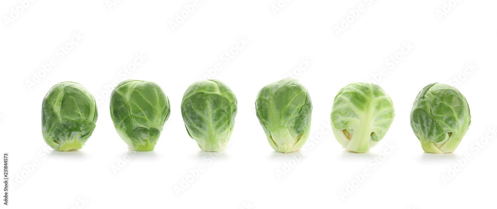 Fresh brussels sprouts on white background