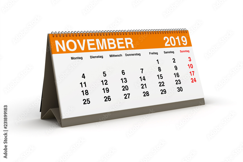 2019年11月-Tischkalender als 3D插图