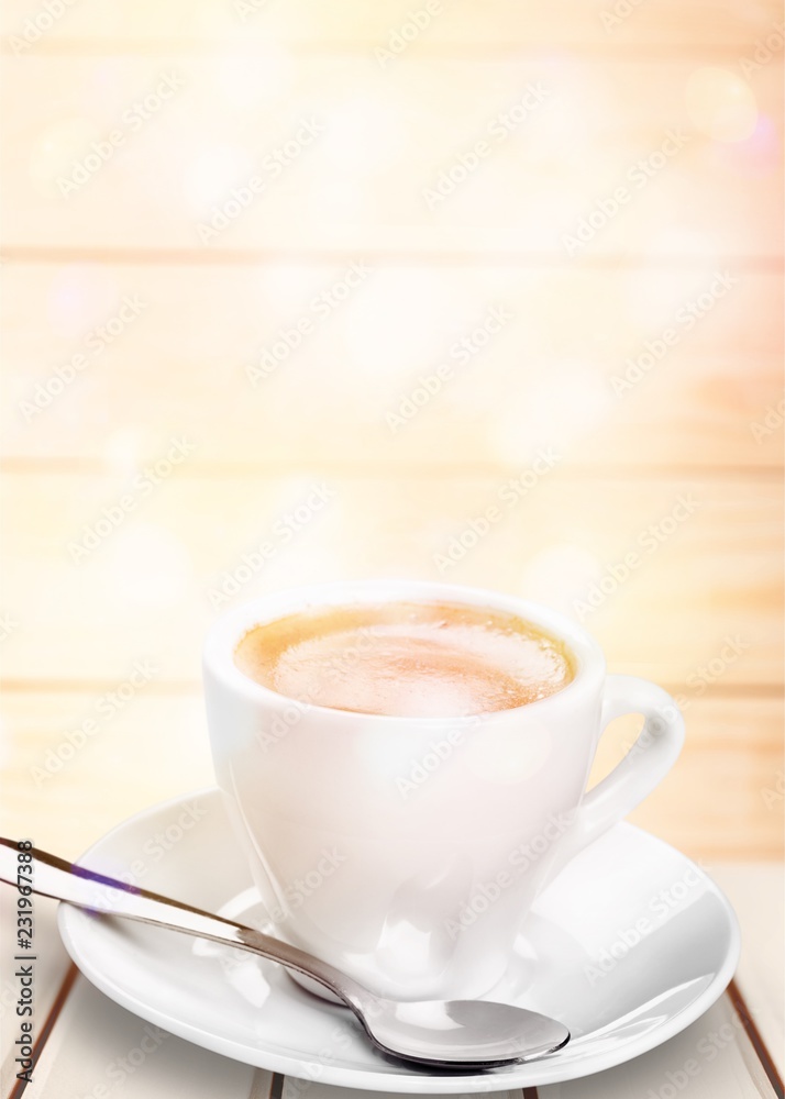 Black coffee in white cup isolated on  background