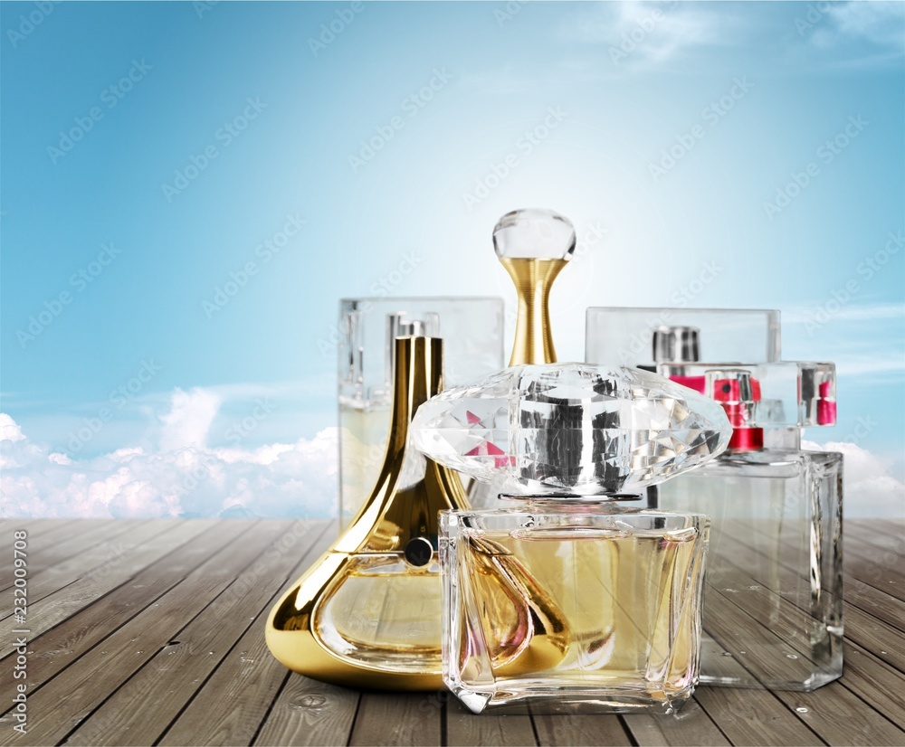 Aromatic Perfume bottles on desk