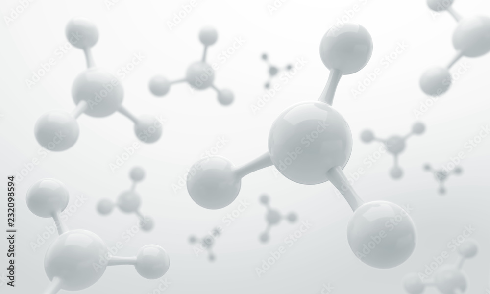 白色分子或原子，用于科学或医学背景的抽象清洁结构。