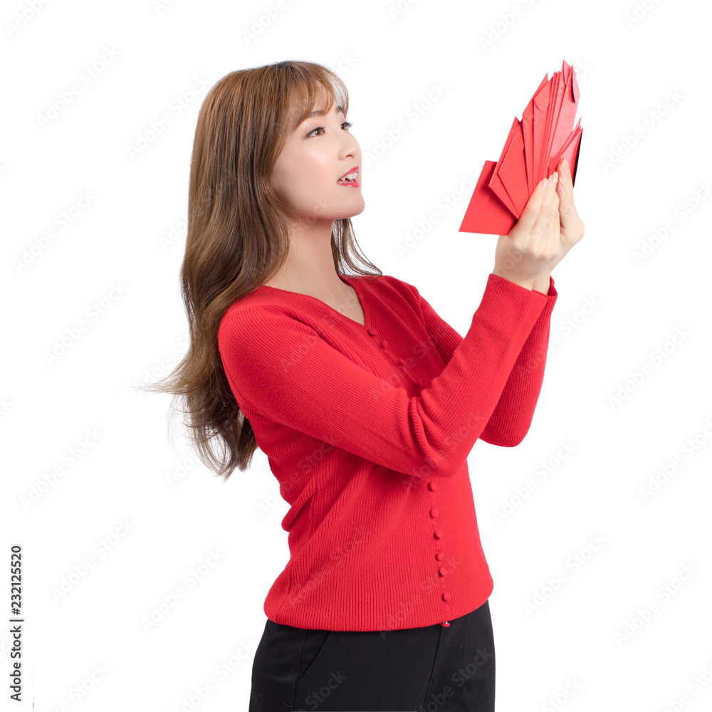 young woman with red umbrella