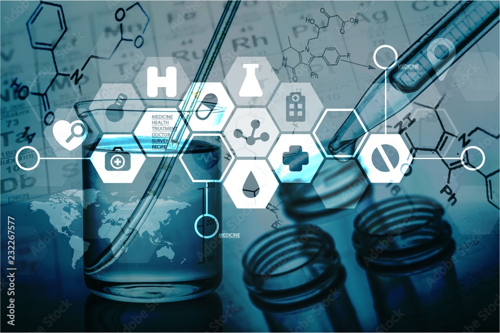 带有科学图标的科学实验室试管，