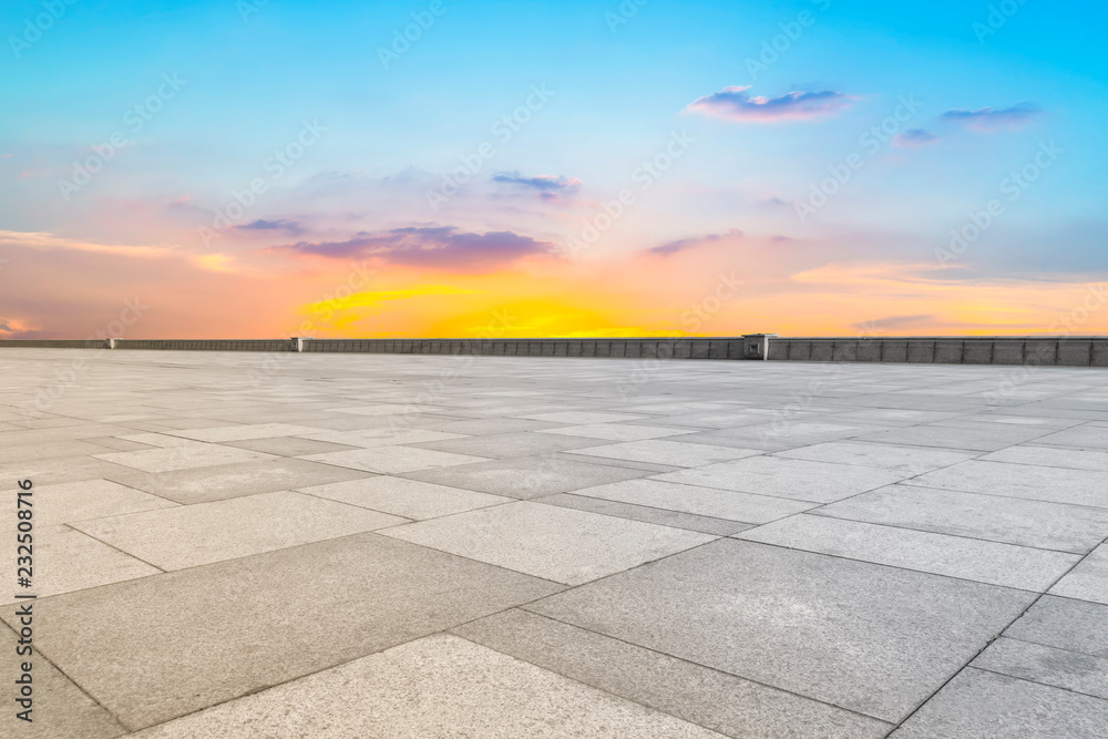 Empty square tiles and beautiful sky scenery