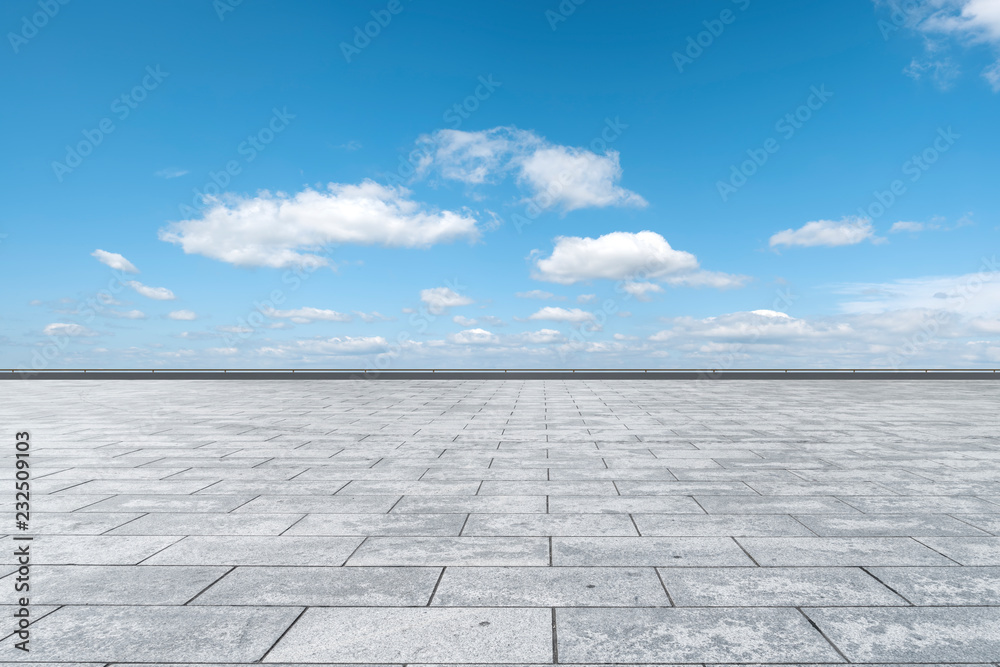 Empty square tiles and beautiful sky scenery