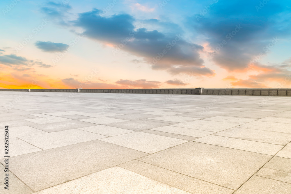 Empty square tiles and beautiful sky scenery