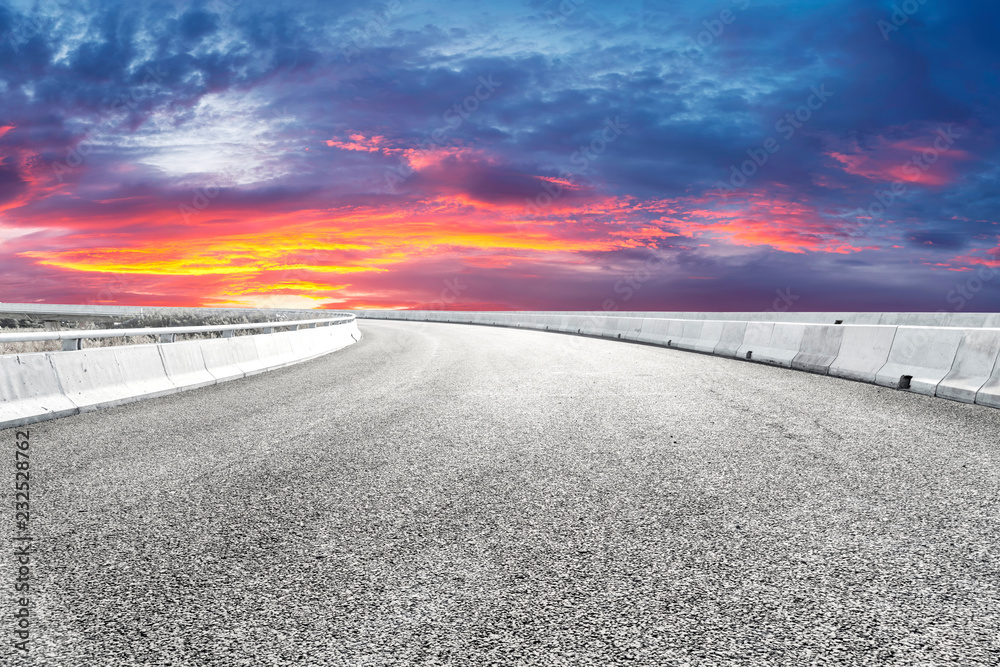 Sky Highway Asphalt Road and beautiful sky sunset scenery