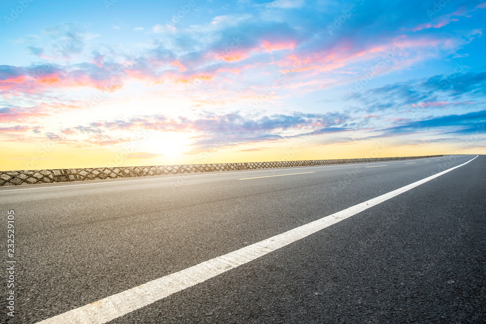 Sky Highway Asphalt Road and beautiful sky sunset scenery