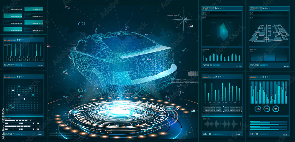 未来主义用户界面。HUD UI。抽象虚拟图形触摸用户界面。t中的汽车服务