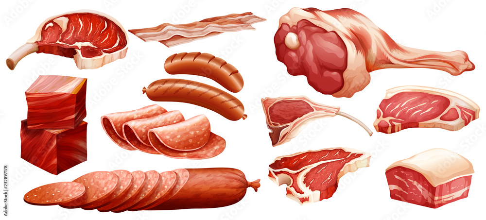 一套不同的肉类