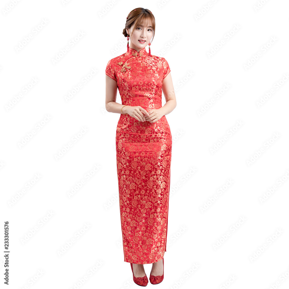 little girl in red cheongsam