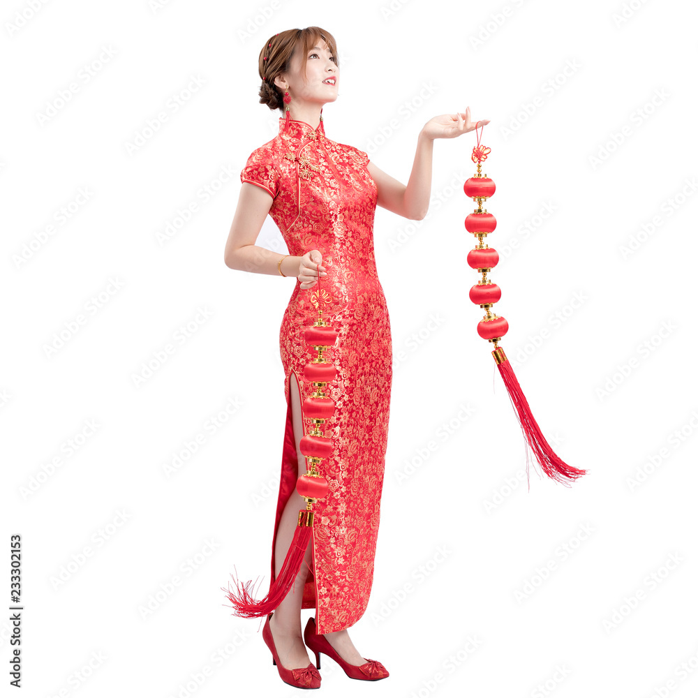 little girl in red cheongsam