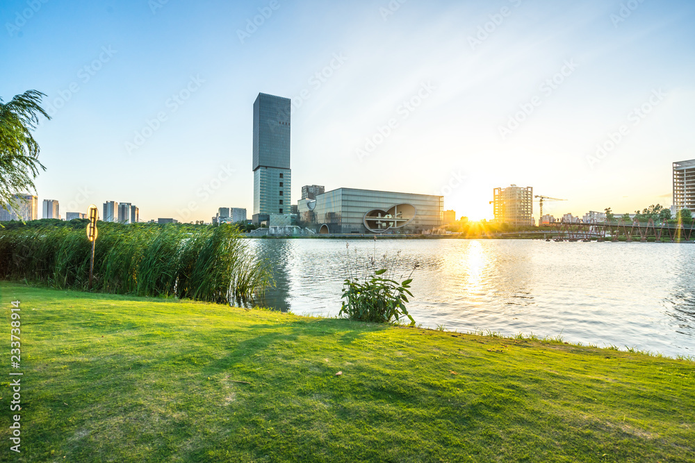 中国杭州全景城市天际线