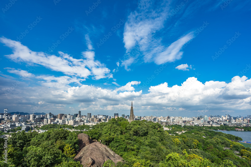 中国杭州全景城市天际线