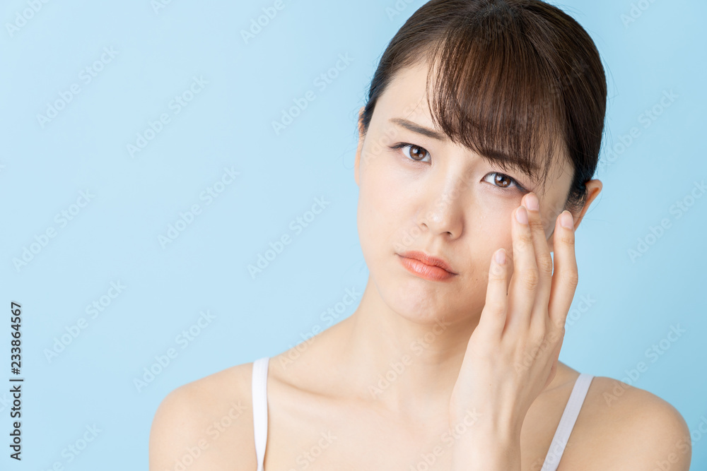 attractive asian woman beauty image on blue background