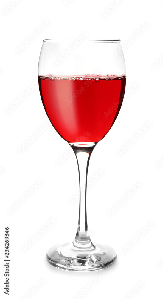 Glass of red wine on white background