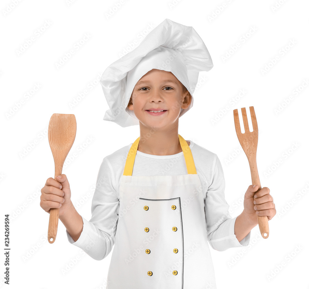 Cute little chef on white background