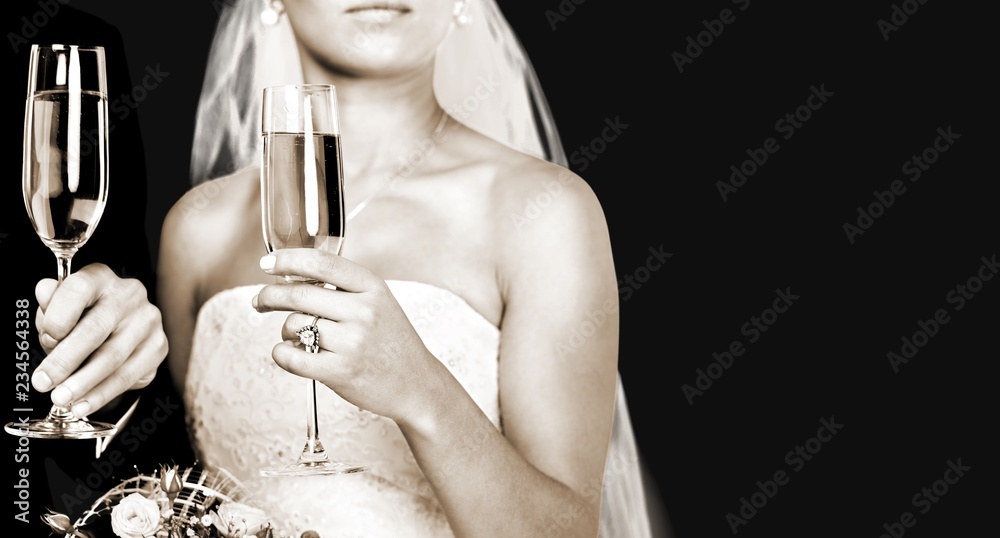 Bride and groom dancing  on background