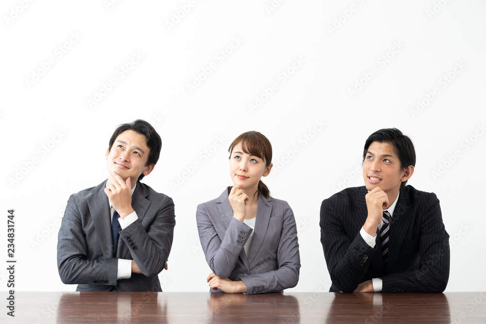 asian business group in conference room on white background