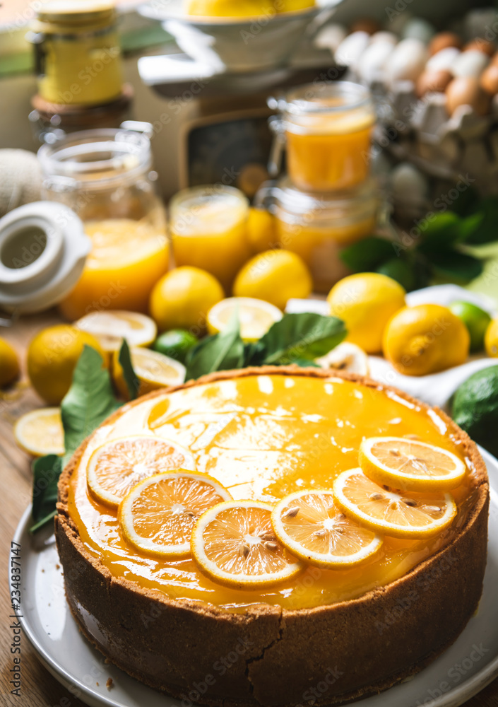 Homemade lemon cheesecake food photography recipe idea