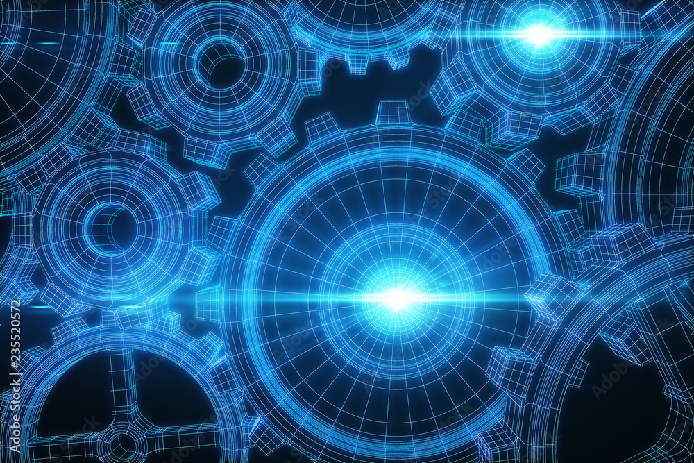 Glowing blue cogs background