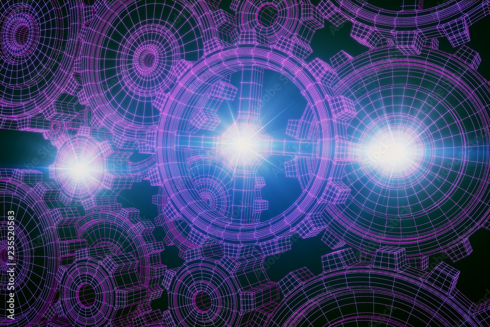 Glowing purple cogwheels background