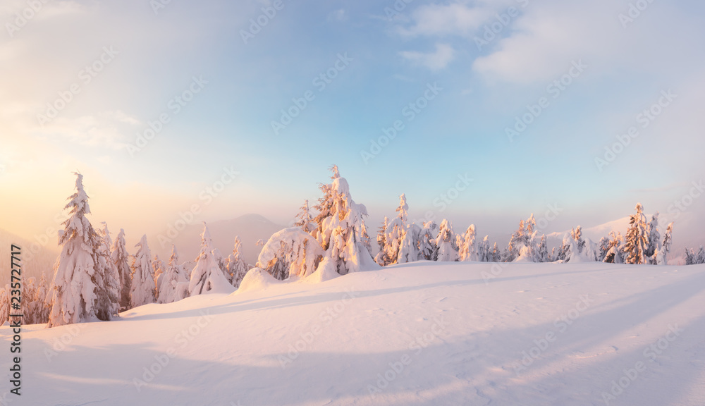 阳光照耀下的雪山中令人惊叹的橙色冬季景观。戏剧性的冬季场景
1601229980,艺术项目、卡片、商业、海报的美丽抽象背景。3D插图，计算机-