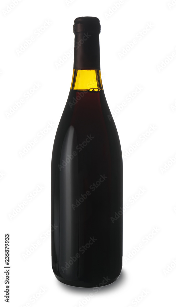 Bottle of tasty wine on white background