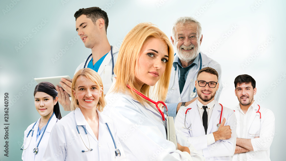 Healthcare people group portrait in creative layout. Professional medical staff, doctors, nurse and 