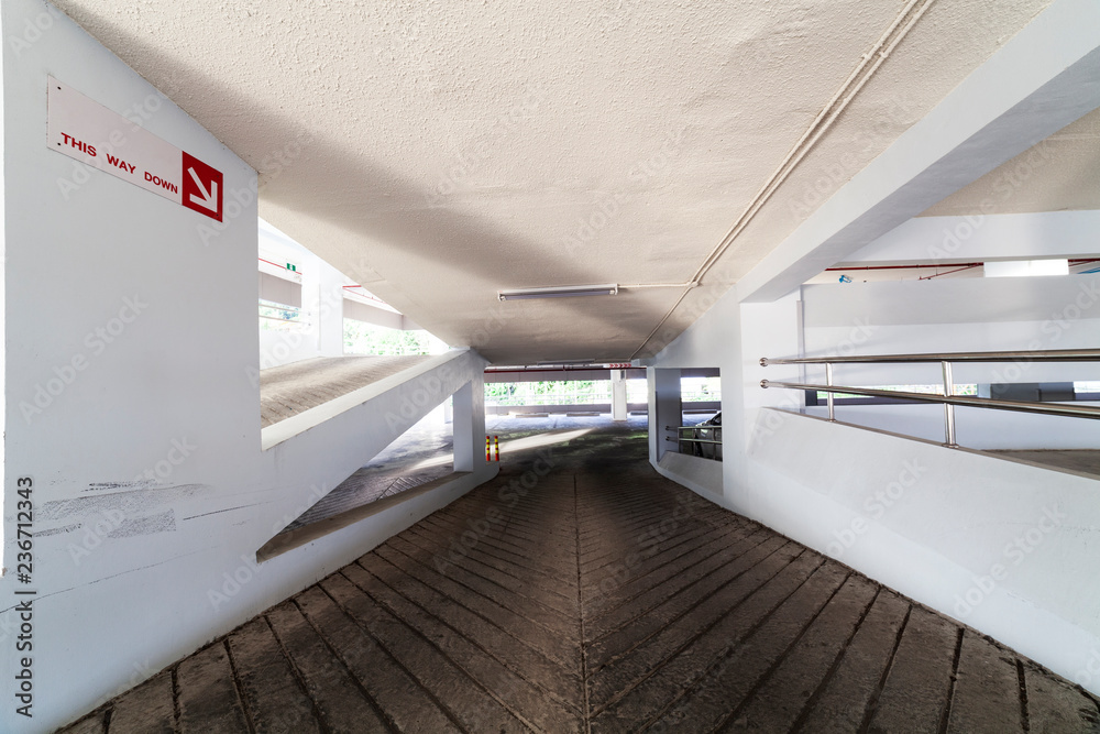 Parking garage interior in hospital.