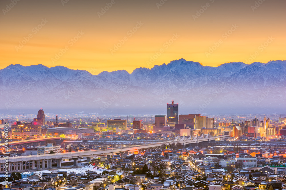 Toyama, Japan Skyline and Mountains