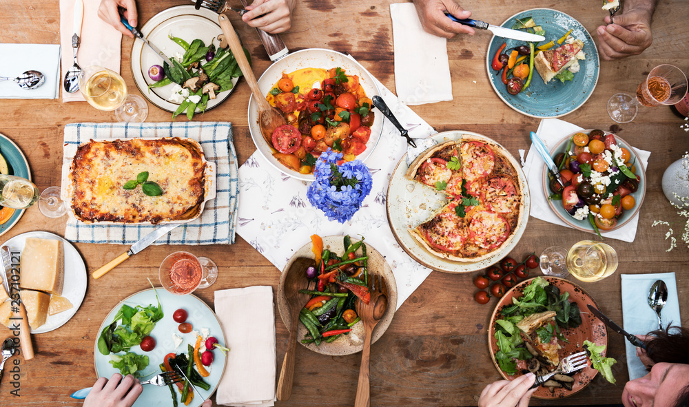 Top view of a Mediterranean dinner table