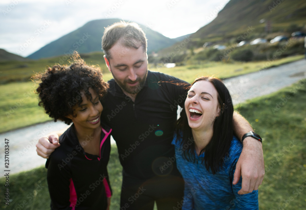 Group of friends resting from a jog