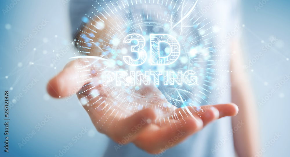 Businessman using 3D printing digital hologram 3D rendering