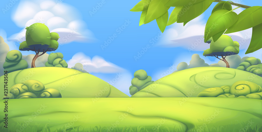 Nature landscape. Park. 3d vector background