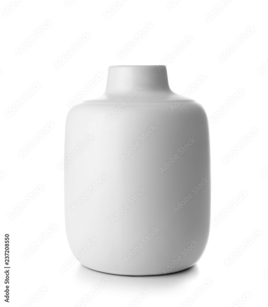 Beautiful ceramic vase on white background