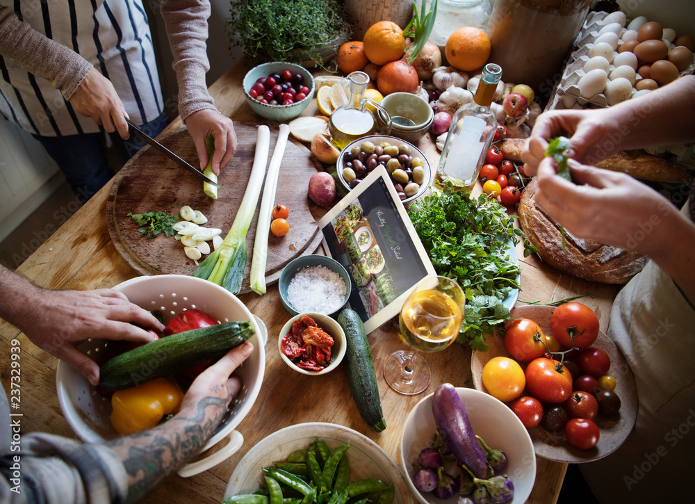 Healthy vegetable salad recipe on a screen