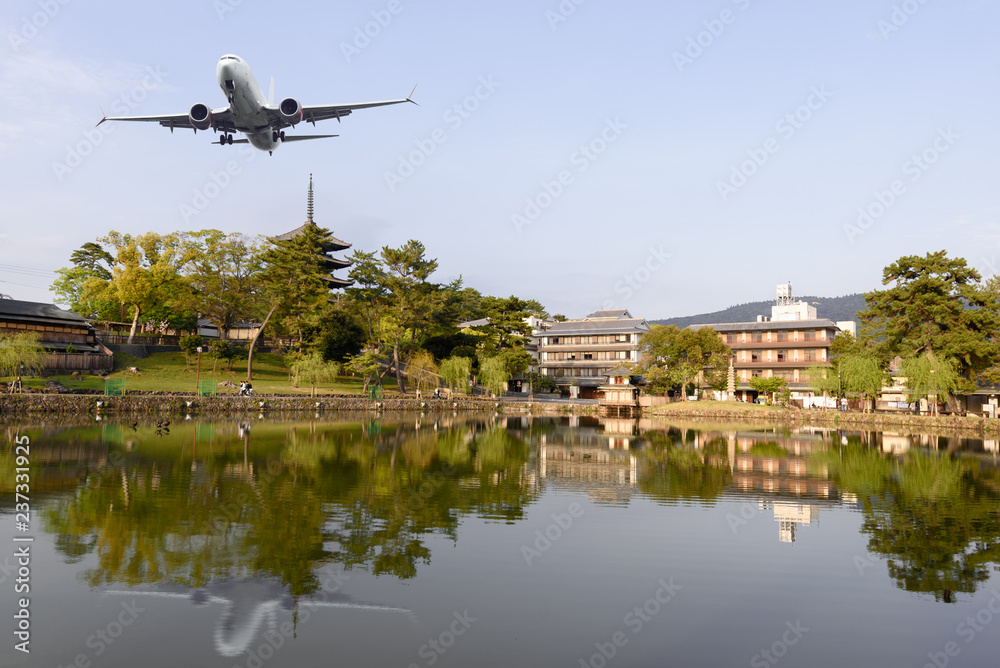 Scene of hotel and airplane, image for make promotion traveling package of flight and hotel