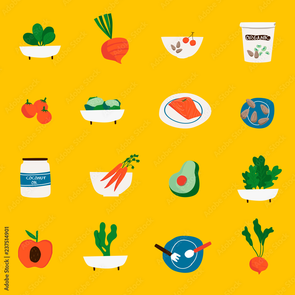 Set of organic food icon vectors