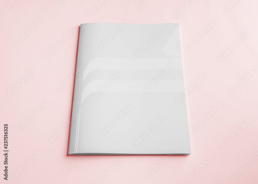 Isolated white magazine cover mockup on pink 3d rendering