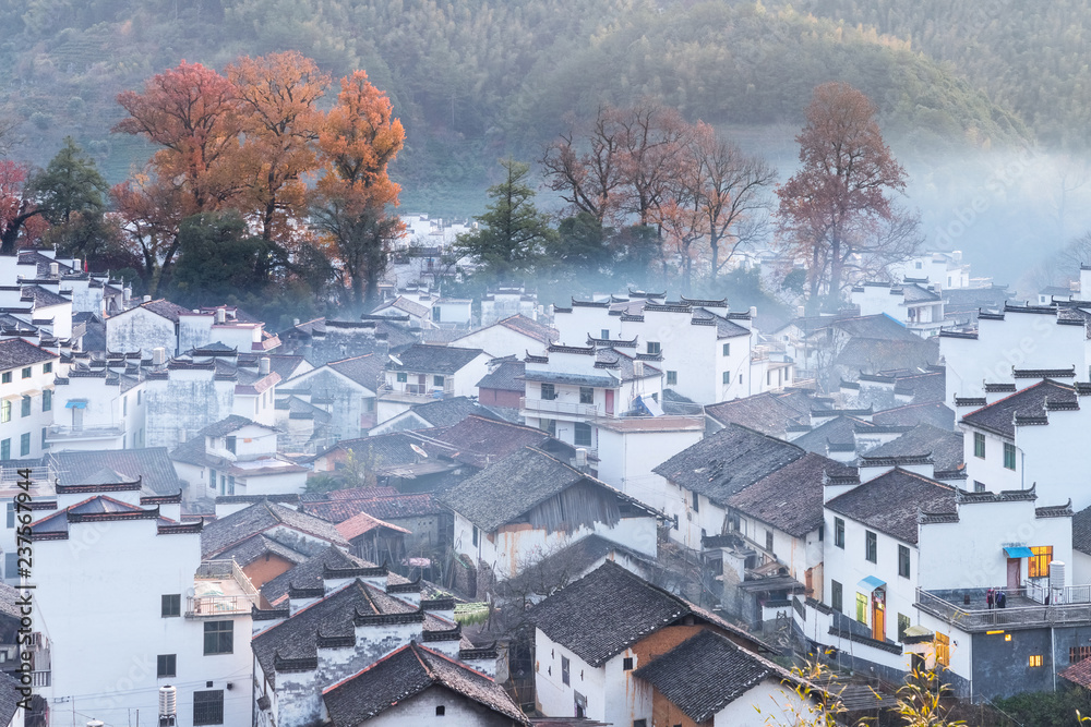 石城村深秋清晨景观