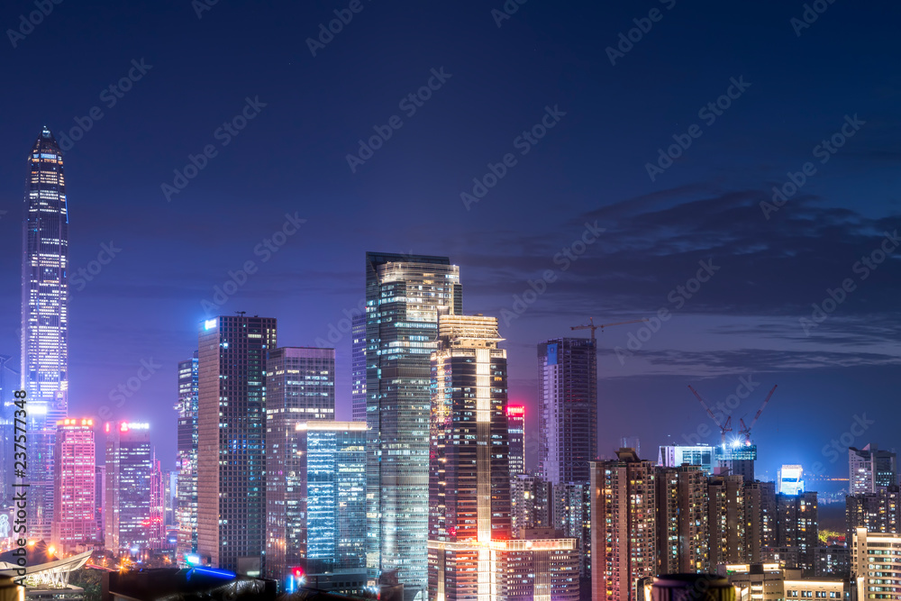 深圳城市天际线与建筑景观夜景……