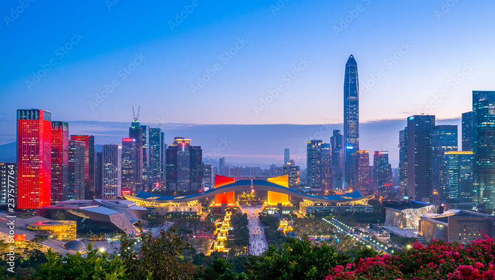 深圳城市天际线与建筑景观夜景……