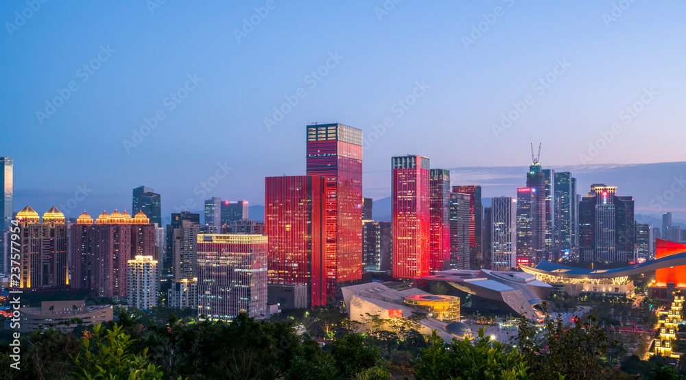 深圳城市天际线与建筑景观夜景……