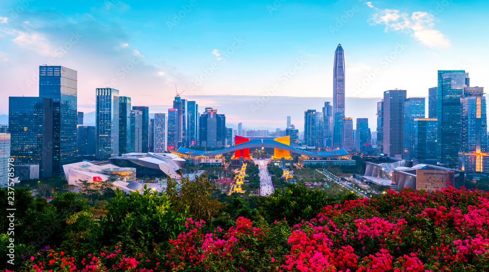 深圳城市天际线与建筑景观夜景……