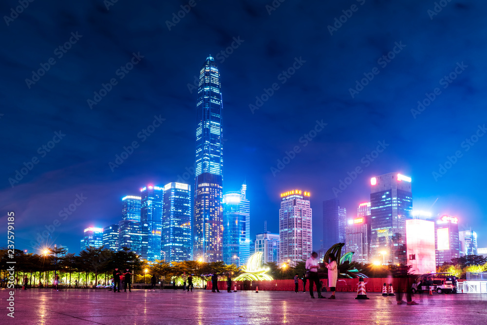 深圳城市天际线与建筑景观夜景……