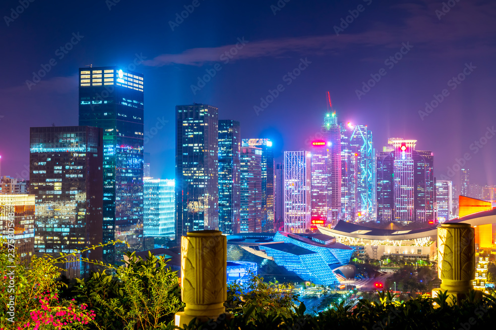 深圳城市天际线与建筑景观夜景……