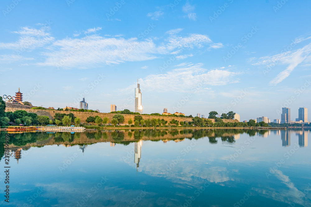 Morning Scenery of Ming City Wall of Xuanwu Lake in Nanjing, Jiangsu Province, China