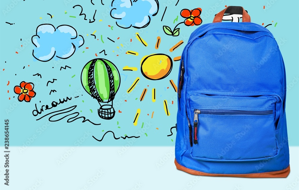 Blue school bag on background