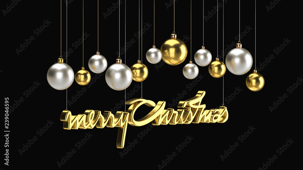 3D Christmas typography with Golden And Silver Balls 